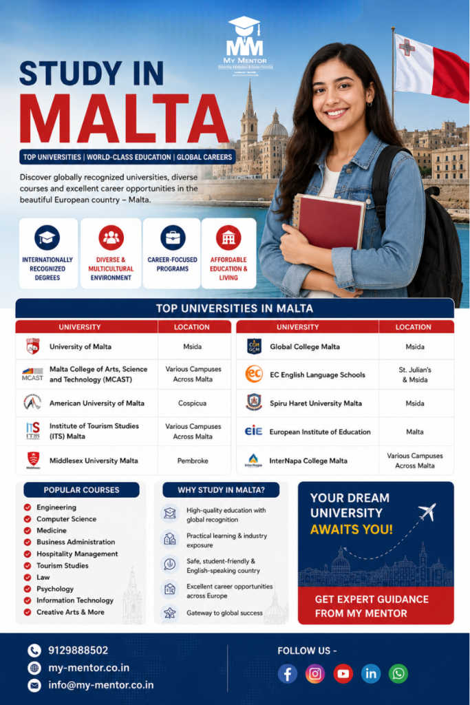 Study in Malta for Indian Students 2026: Top Universities, Courses & Career Opportunities