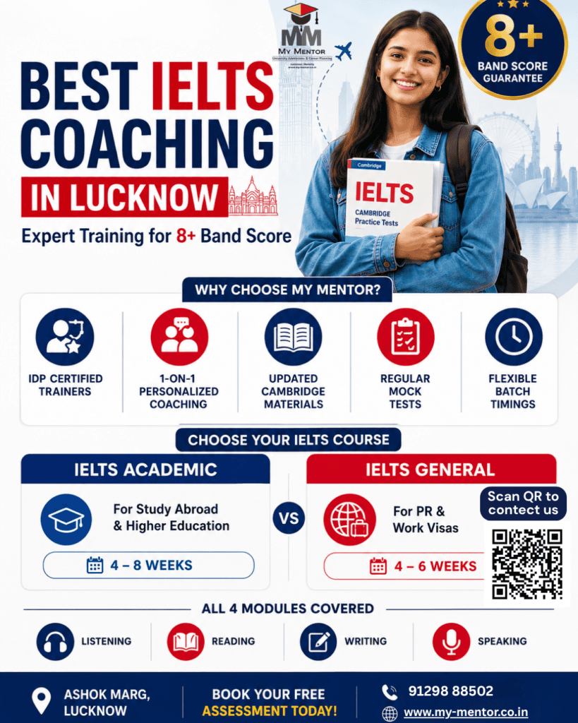 Student preparing for IELTS at My Mentor, the best IELTS coaching institute in Lucknow with expert trainers and personalized classes.